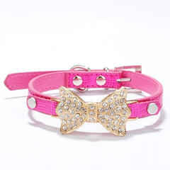 Rhinestone Bling Crystal Bow PU Leather Pet Collar Puppy Cats Necklace Dog Harness