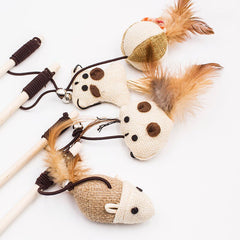 New Popular Pet Cat Toy Cartoon Fish Mouse Feather Cute Design Bird Feather Plush Pet Toy Cat Stick Interaction Play Pet Toys
