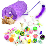 Cat Toy 24Pcs/Set Pet Kit Collapsible Tunnel Cat toy Fun Bell Feather Mice Shape Pet Kitten