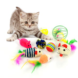 Pet Cat Toys Feather Teaser Wand Sets Funny Mouse