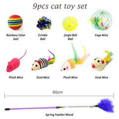 Pet Cat Toys Feather Teaser Wand Sets Funny Mouse Sisal Crinkle Balls Gift Cat Kitten