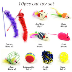 Pet Cat Toys Feather Teaser Wand Sets Funny Mouse
